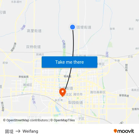 Guti to Weifang map
