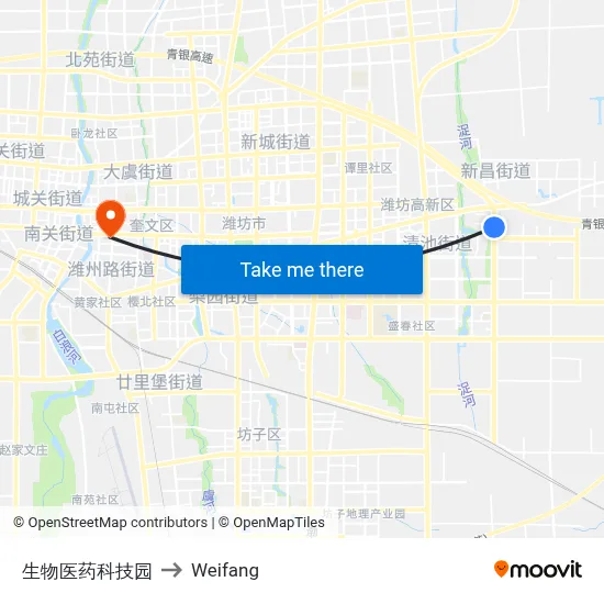 生物医药科技园 to Weifang map