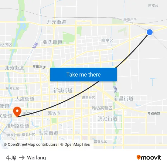 牛埠 to Weifang map