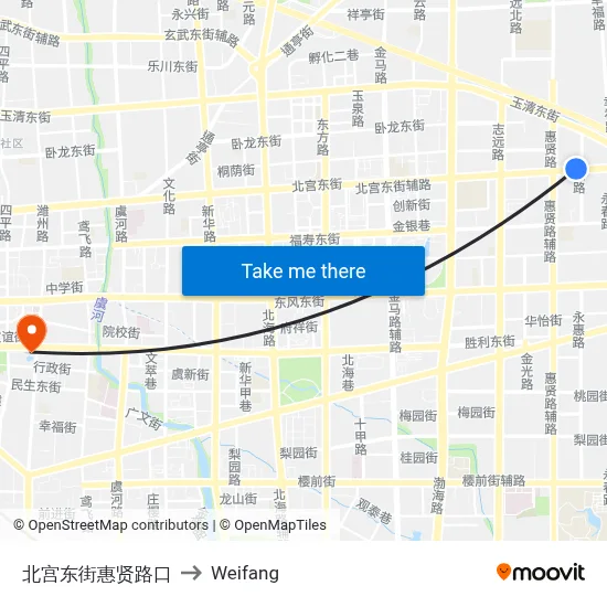 North Palace East Street Huixian Road Intersection to Weifang map