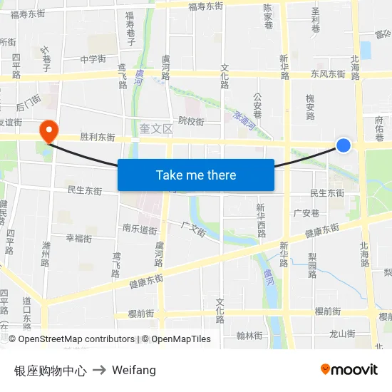 银座购物中心 to Weifang map