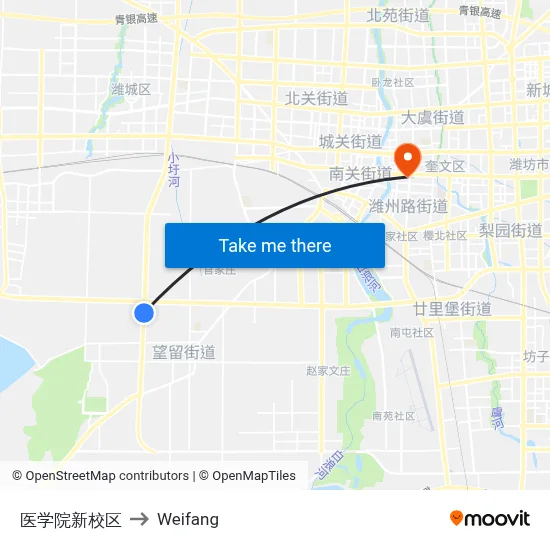 Medical School New Campus to Weifang map