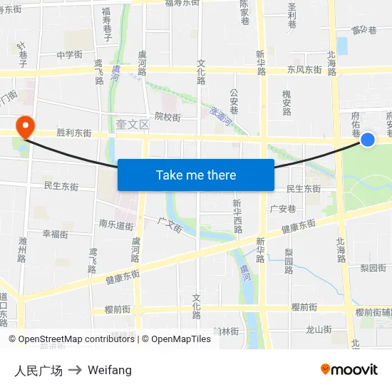 人民广场 to Weifang map