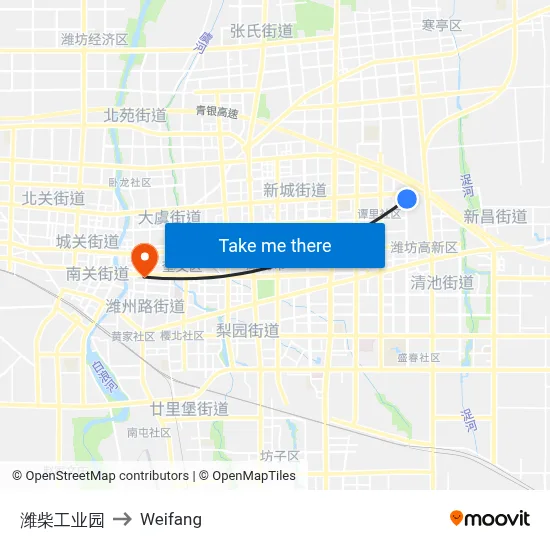 Weichai Industrial Park to Weifang map