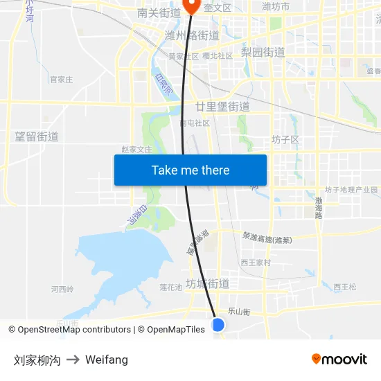 刘家柳沟 to Weifang map