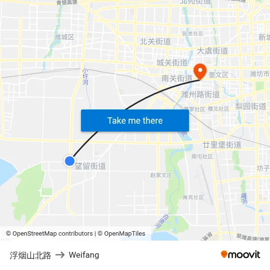 浮烟山北路 to Weifang map