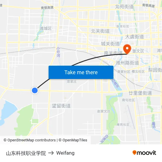 山东科技职业学院 to Weifang map