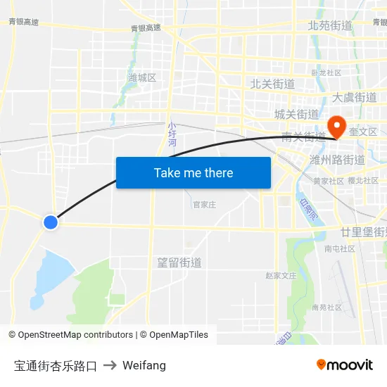 Baotong Street & Xingle Road Intersection to Weifang map
