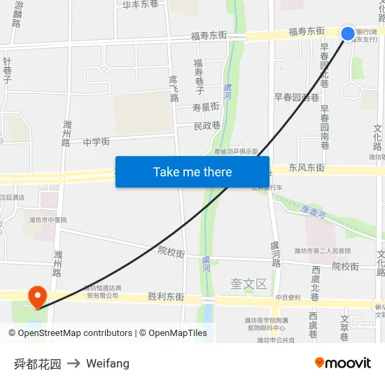 Shundu Garden to Weifang map