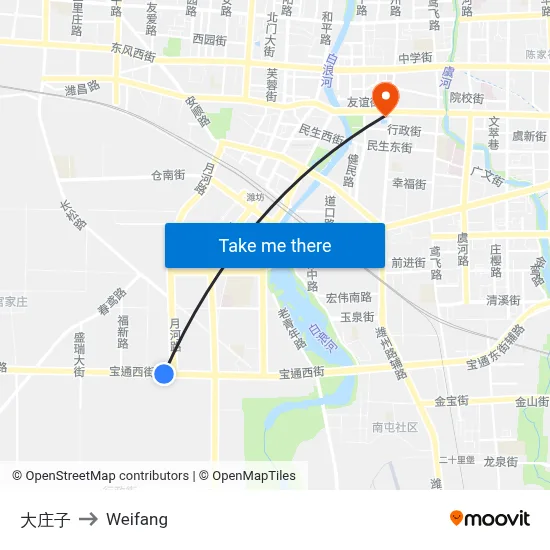 大庄子 to Weifang map