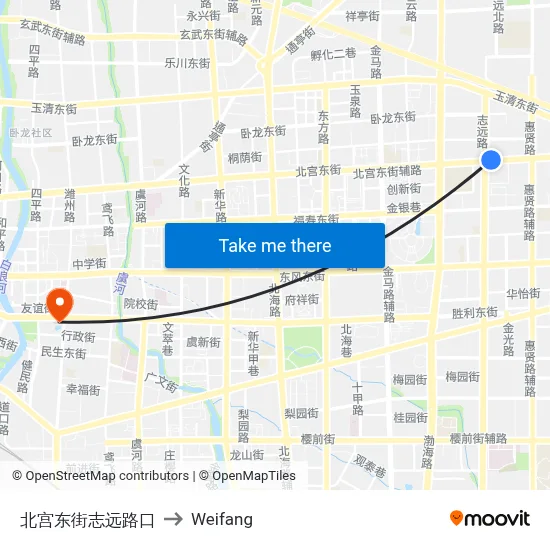 Beigong East Street & Zhiyuan Road Intersection to Weifang map