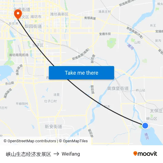 Xiashan Ecological Economic Development Zone to Weifang map