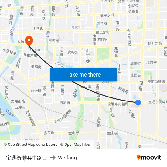 Baotong Street & Weixian Middle Road Intersection to Weifang map