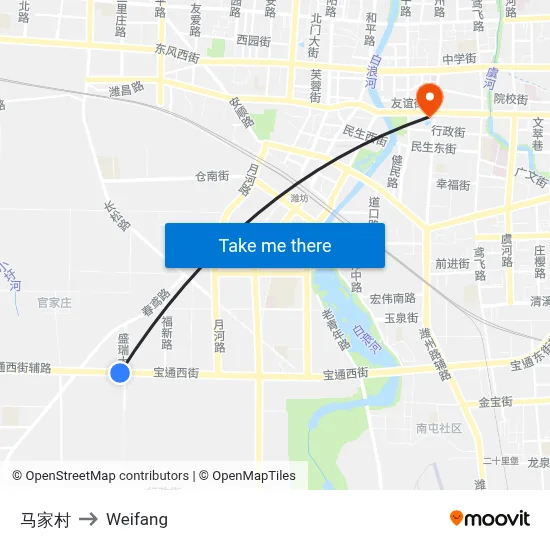 Majiacun to Weifang map