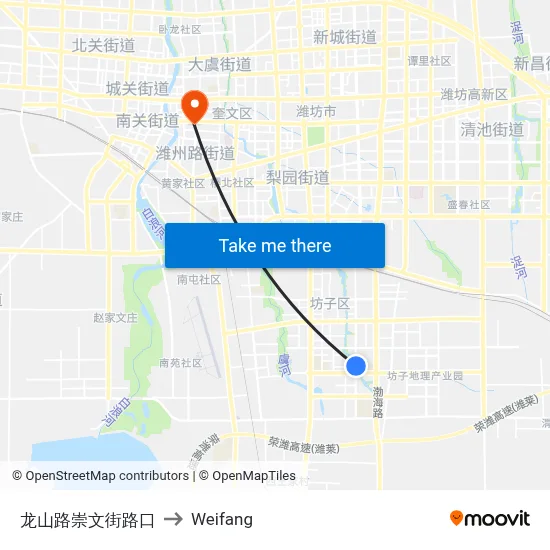 Longshan Road-Chongwen Street Intersection to Weifang map