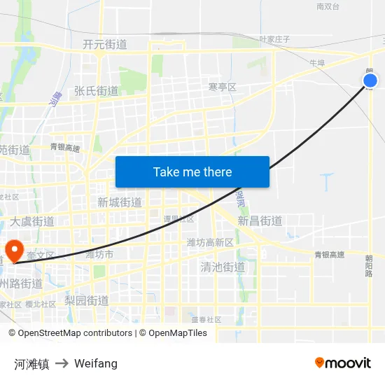 河滩镇 to Weifang map