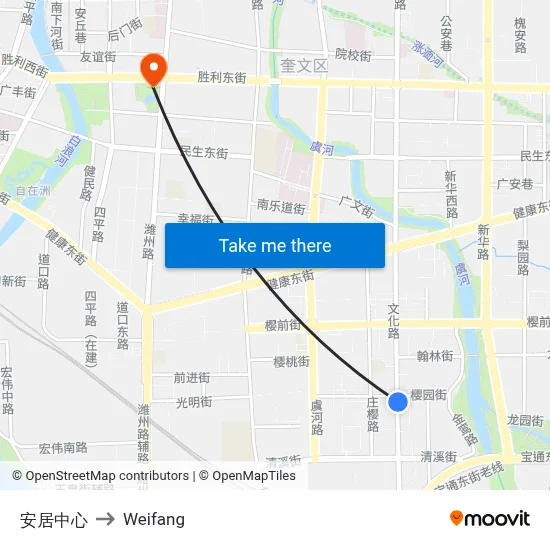 安居中心 to Weifang map