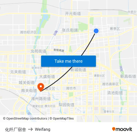 化纤厂宿舍 to Weifang map