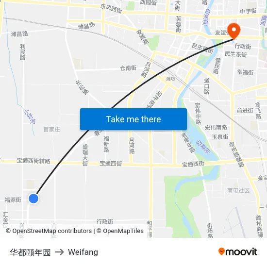 华都颐年园 to Weifang map