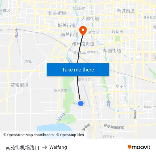 南苑街机场路口 to Weifang map