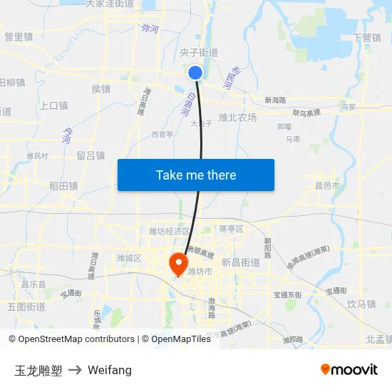 Yulong Sculpture to Weifang map
