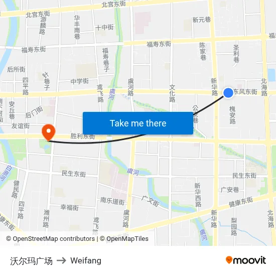 沃尔玛广场 to Weifang map
