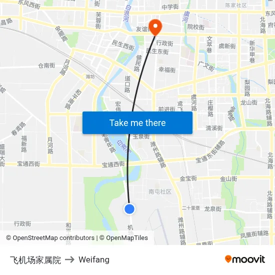 飞机场家属院 to Weifang map