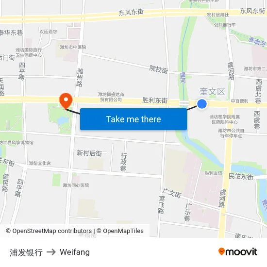 浦发银行 to Weifang map
