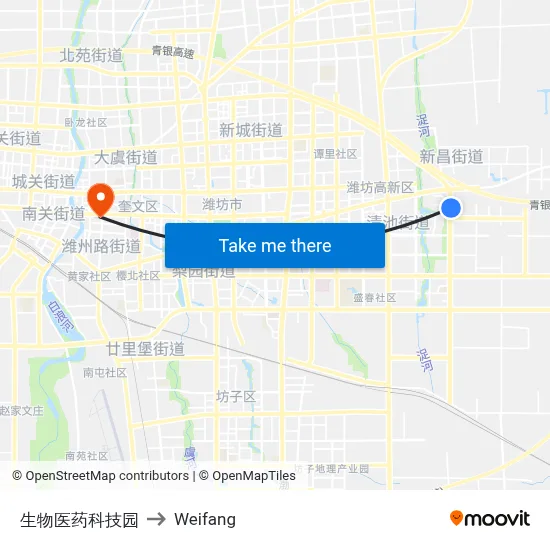 生物医药科技园 to Weifang map
