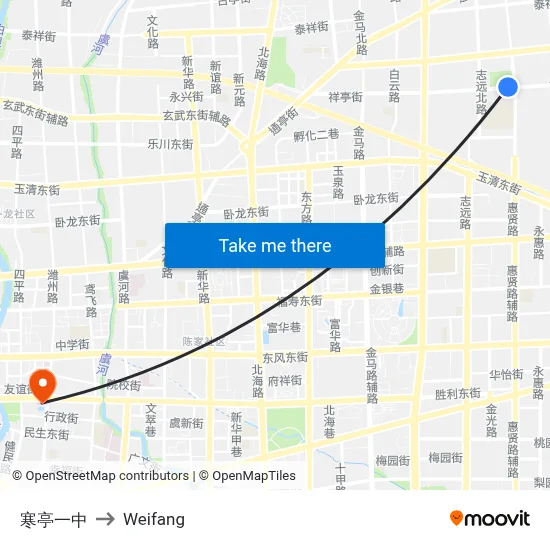 寒亭一中 to Weifang map
