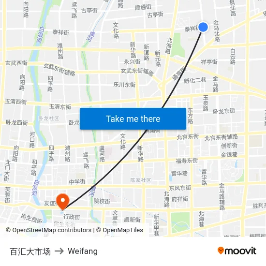 Baihui Market to Weifang map