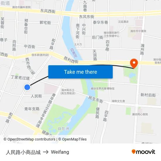 人民路小商品城 to Weifang map