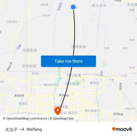 大泊子 to Weifang map