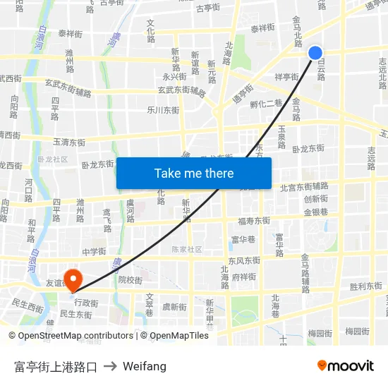 Futing Street Shanggang Road Intersection to Weifang map
