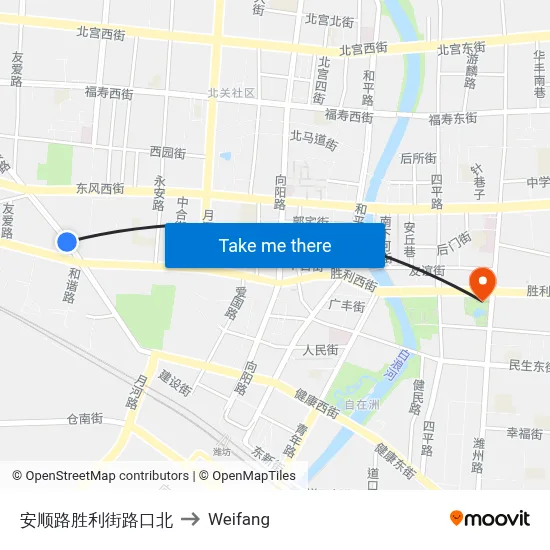 Anshun Road & Victory Street North Intersection to Weifang map