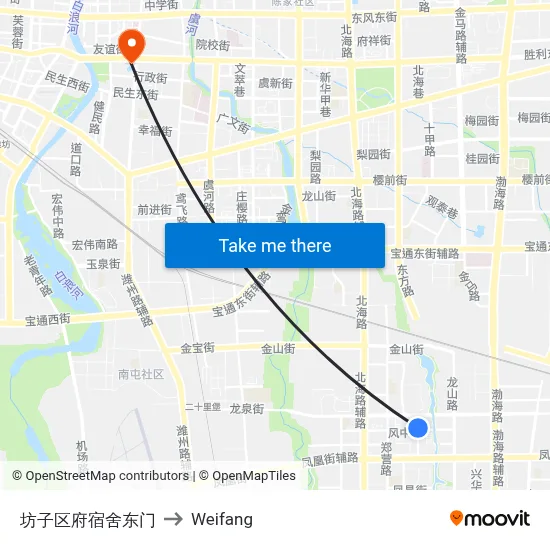Fangzi District Government Residence East Gate to Weifang map