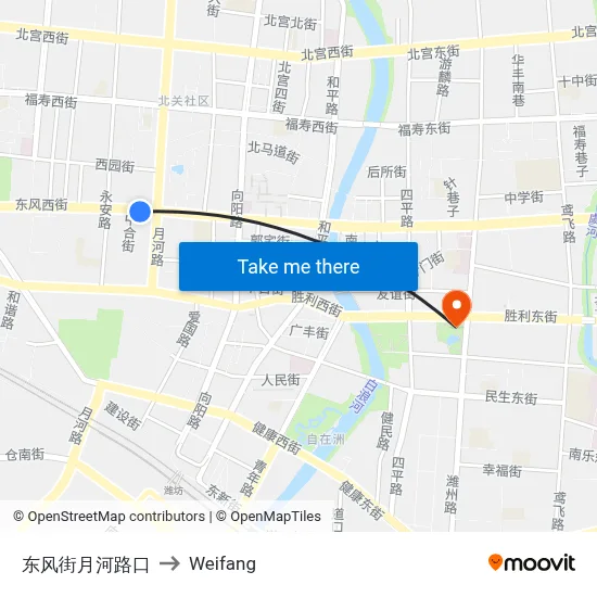 东风街月河路口 to Weifang map