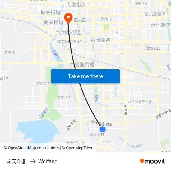 蓝天印刷 to Weifang map
