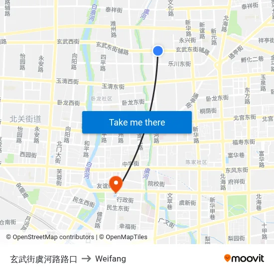 玄武街虞河路路口 to Weifang map