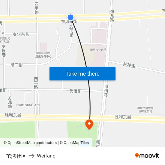 苇湾社区 to Weifang map