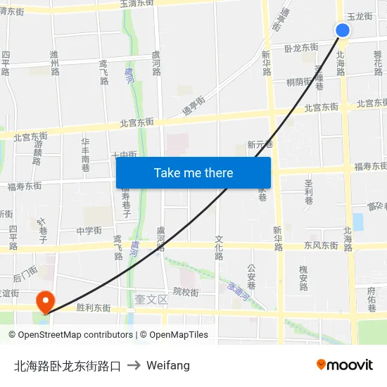 Beihai Road & Wolong East Street Intersection to Weifang map