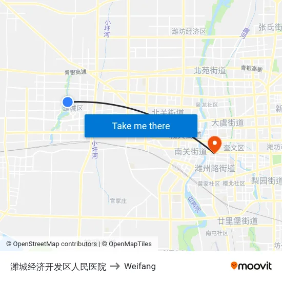 Weicheng Economic Development Zone People's Hospital to Weifang map