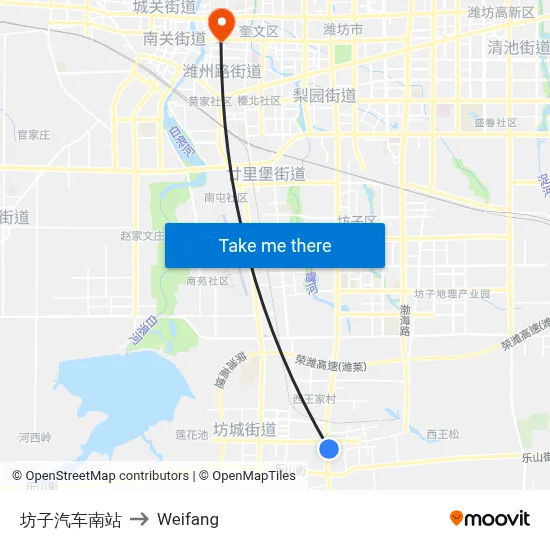 Fangzi South Bus Station to Weifang map