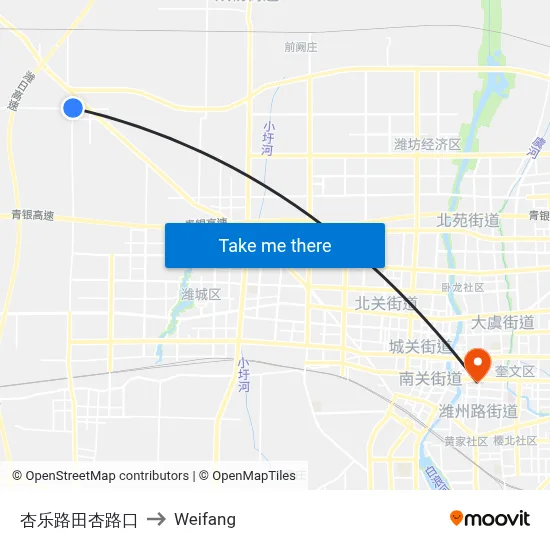 杏乐路田杏路口 to Weifang map