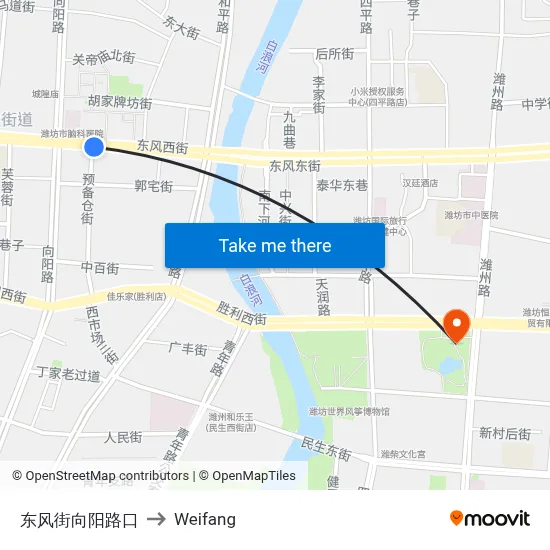 东风街向阳路口 to Weifang map