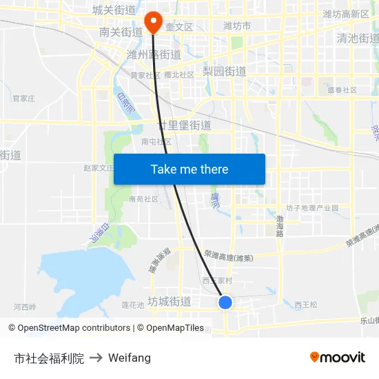 市社会福利院 to Weifang map