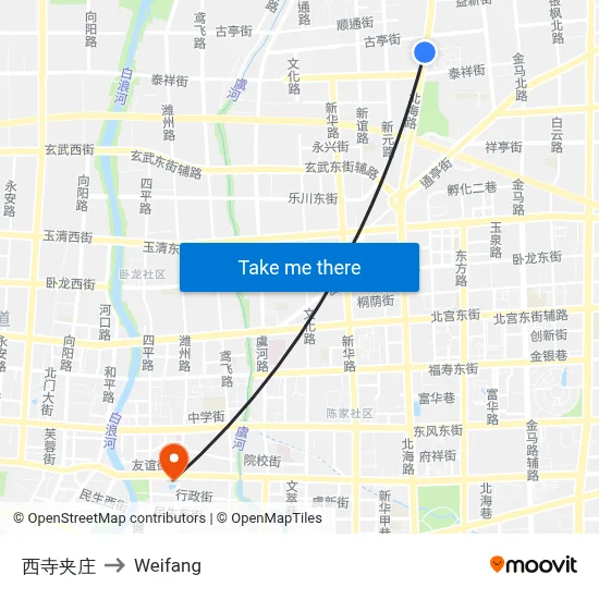 West Temple Jiazhuang to Weifang map