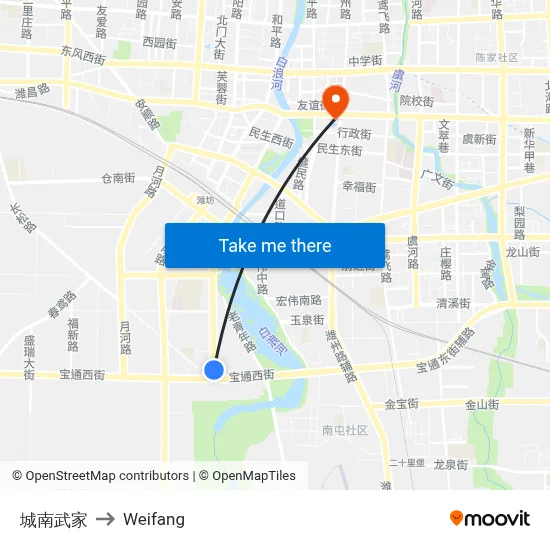 Chengnan Wujia to Weifang map