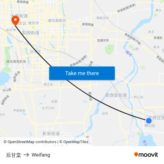 后甘棠 to Weifang map