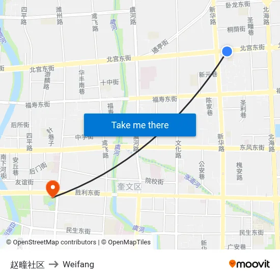 Zhaoluan Community to Weifang map